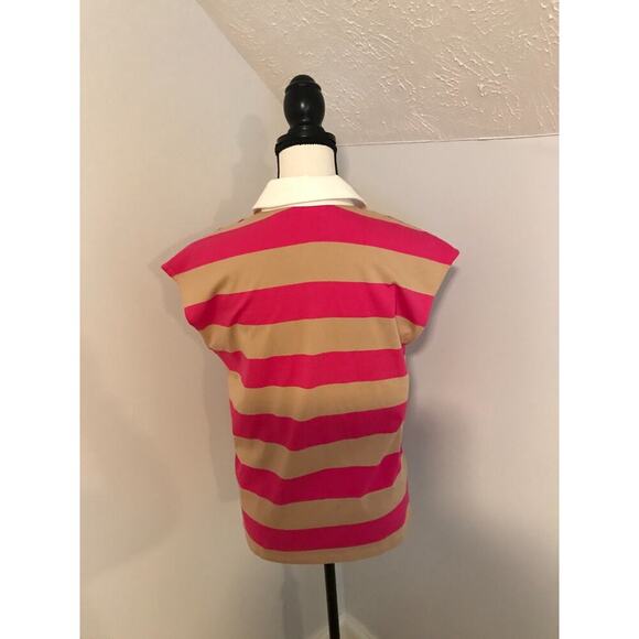 Anthropologie Maeve Women's Porter Striped Sleeveless Pink Tan Polo - Picture 3 of 10